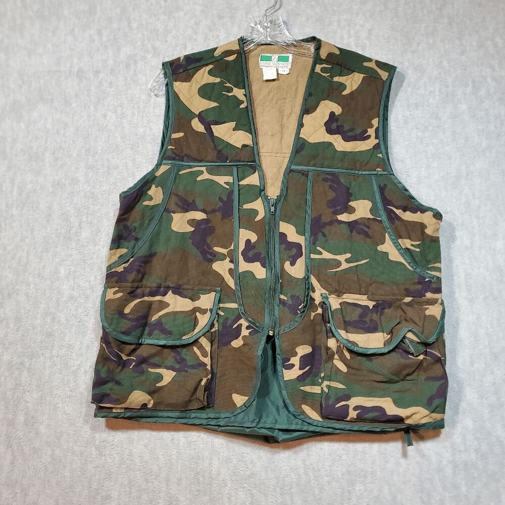 Game Winner Hunting Vest Mens Medium Green Camo Print Military Snap Pocket